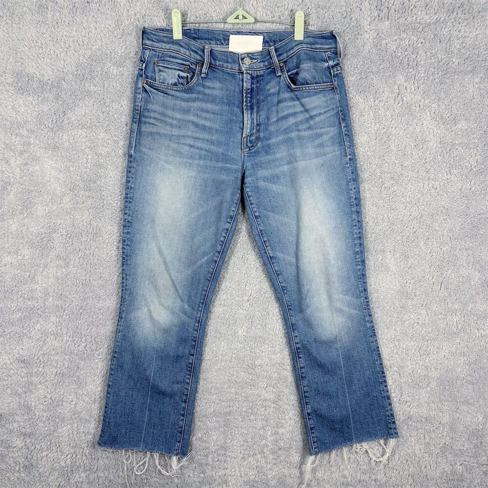 Mother Superior The Insider Ankle‎ Kick Flare Crop Jeans Size 29 Blue Fray Hem